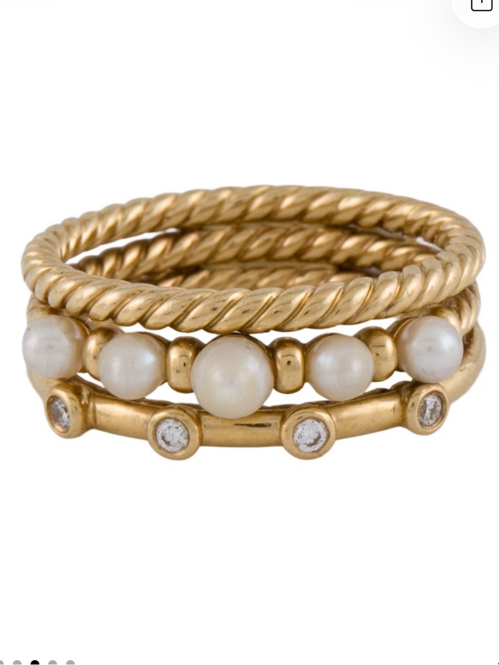 David Yurman Gold Pearl and Crystal Stackable Ring Set
18k